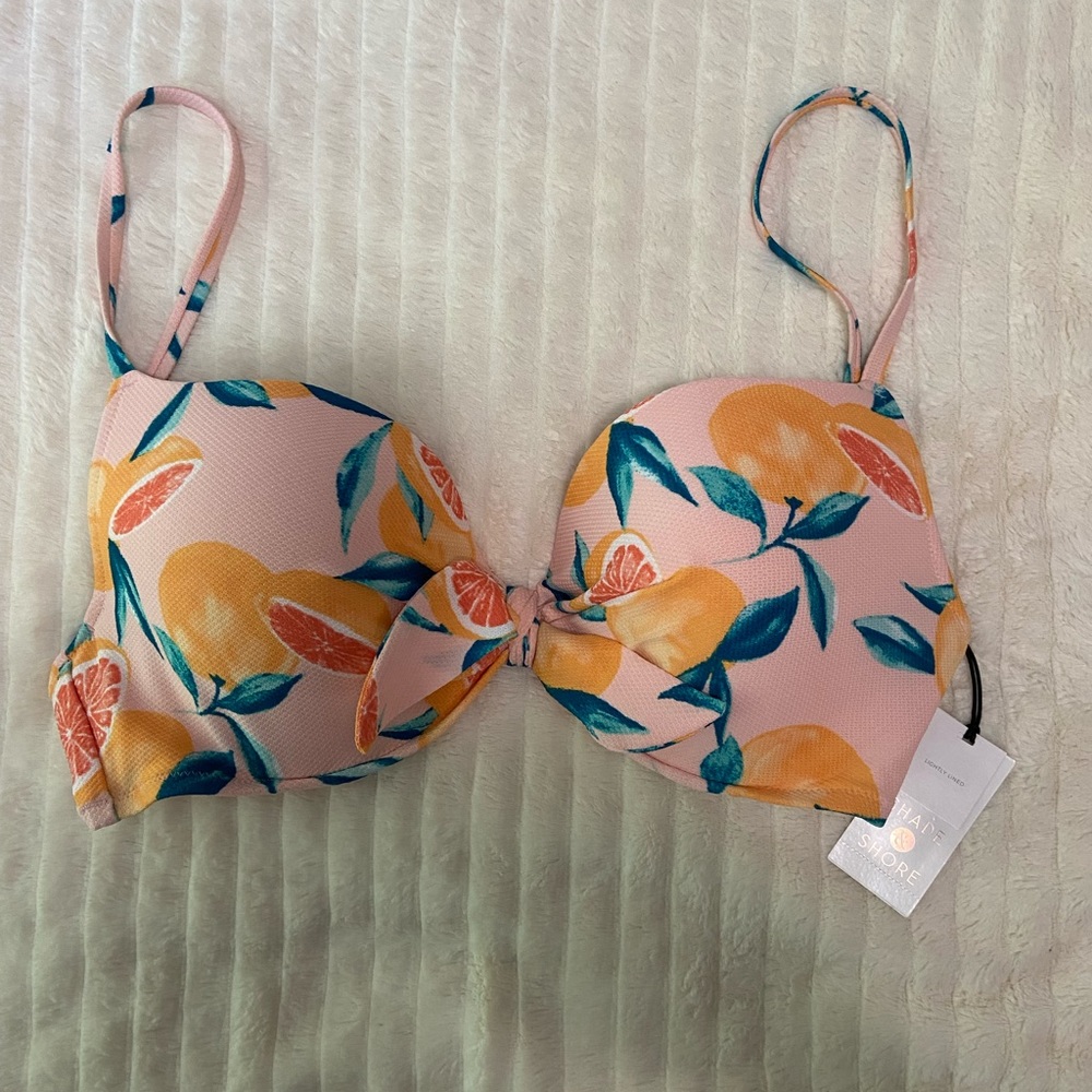 Shade & Shore Pink/Citrus Pattern Bathing Suit Top